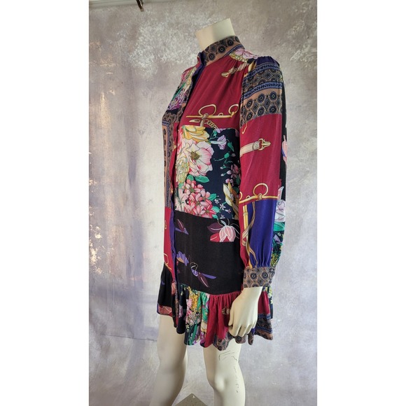 Anthropologie patchwork print shirt tunic with bottom ruffle sz M - Picture 5 of 13